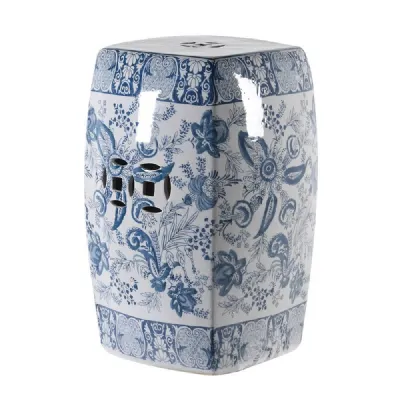 Blue Wht Patterned Stool