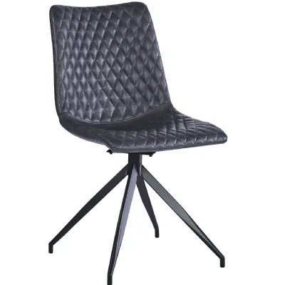 Modern Soft PU Black Swivel Dining Chair with Black Metal Legs