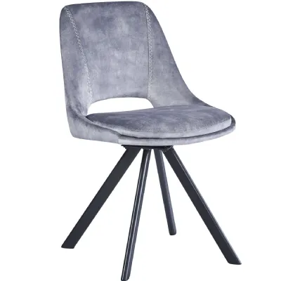 Modern Style Light Grey Velvet Swivel Dining Chair with Black Metal Legs