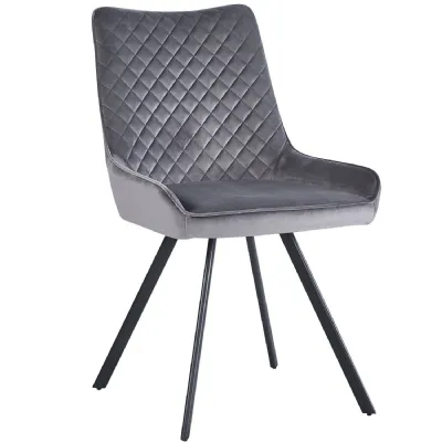 Modern Light Grey Velvet Upholstered Dining Chair with Black Metal Legs