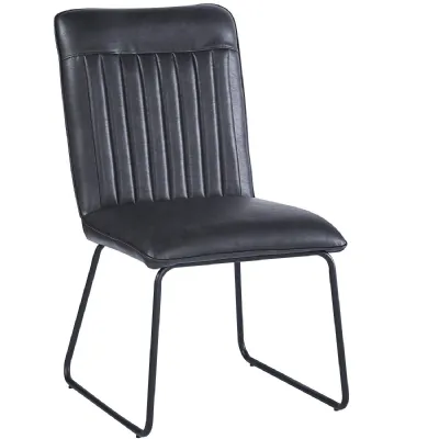 Industrial Black PU Upholstered Dining Chair with Black Metal Legs