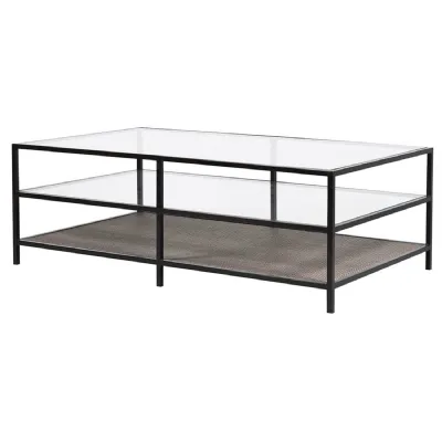 Wicker Base Glass Coffee Table
