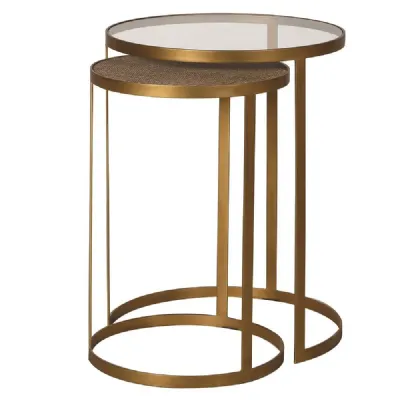 Set Of 2 Glass And Rattan Round Nesting Tables