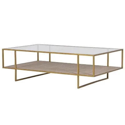 Aged Gold Coffee Table With Glass Top