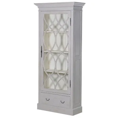 Shabby Chic Distress Washed Tall Glazed 1 Door Display Cabinet