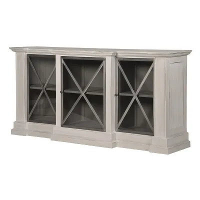 Modern Breakfront Grey Wash Sideboard Glazed Base Storage Unit