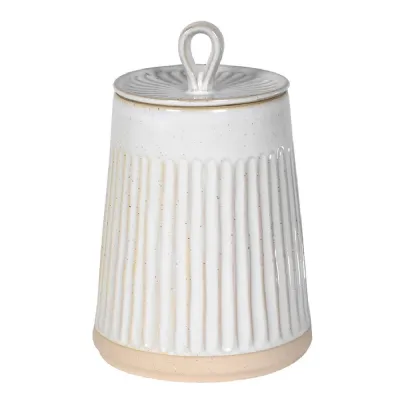 White Ridged Lidded Decorative Jar