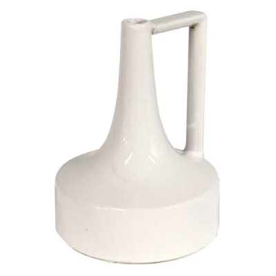 Small White Crackle Effect Jug Vase with Handle