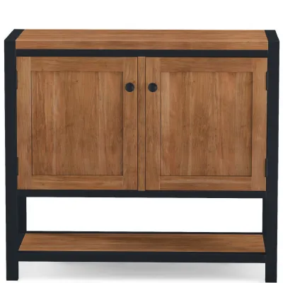 Industrial Acacia Wood 2 Door Cabinet with Black Metal Frame and Lower Shelf