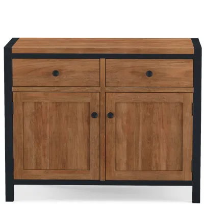 Industrial Solid Acacia Wood 2 Door 2 Drawer Sideboard with Black Metal Frame