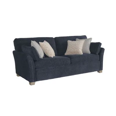 Navy Blue Linen Effect Fabric 3 Seater Sofa