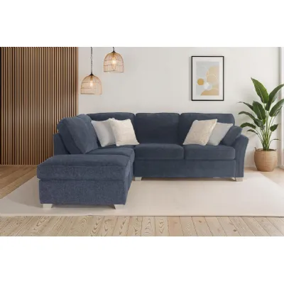 Navy Blue Fabric Large Corner Group Sofa with Cushions