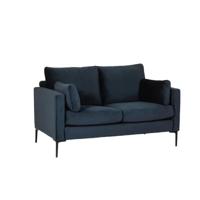 Navy Blue Velvet Fabric 2 Seater Sofa with Metal Legs