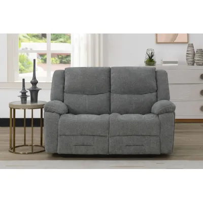 Grey Fabric 2 Seater Manual Recliner Sofa