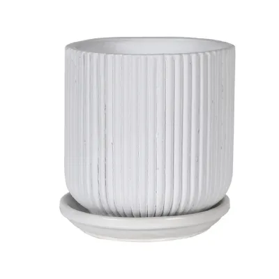 White Ribbed Ceramic Pot