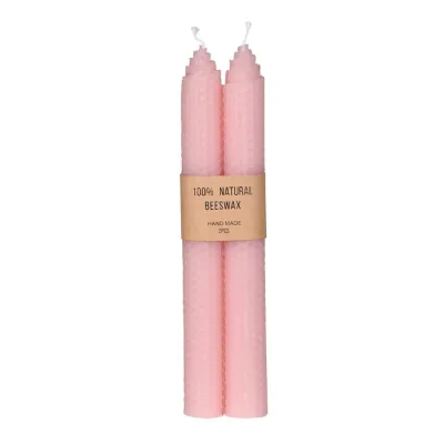 Set of 2 Pink Beeswax Candles