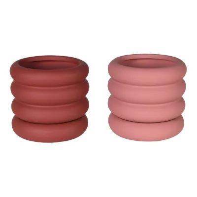 Set of 2 Rust and Rose Pots with Saucers