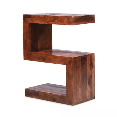 Modern Solid Sheesham S Shaped Side Table and Shelving Unit