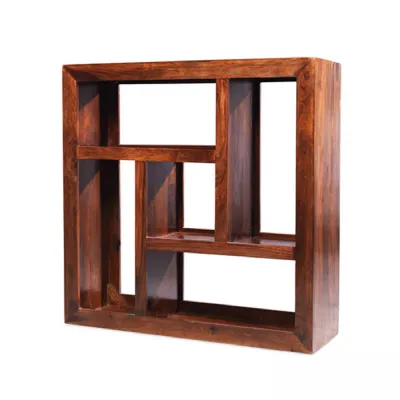 Modern Style Natural Sheesham Square Display Unit with Open Shelves