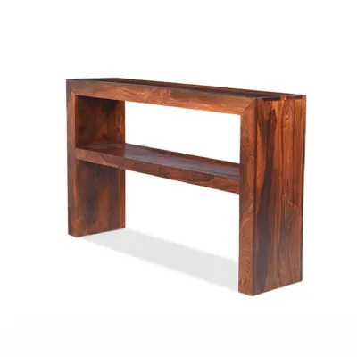 Traditional Sheesham Wood Rectangular Console Table with Open Shelf