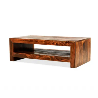 Modern Style Solid Sheesham Rectangular Coffee Table with Open Shelf