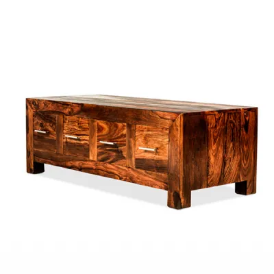 Modern Natural Sheesham Rectangular 8 Drawer Trunk Coffee Table