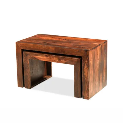 Industrial Style Natural Sheesham Rectangular Nest of 2 Tables