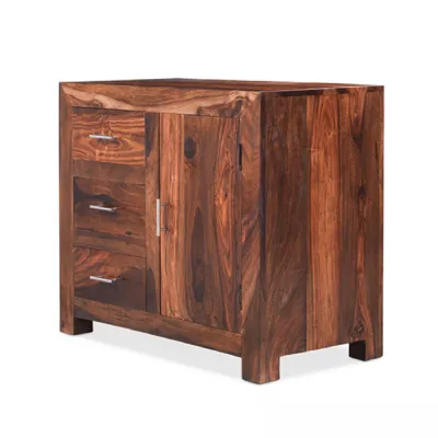 Natural Sheesham Wood Small 1 Door and 3 Drawer Sideboard