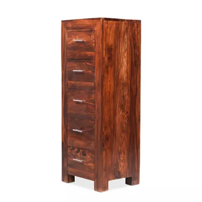 Traditional Style Sheesham Wood 5 Drawer Tallboy Bedroom Chest