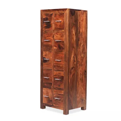Dark Sheesham Wood 10 Drawer CD Storage Cabinet with Metal Handles
