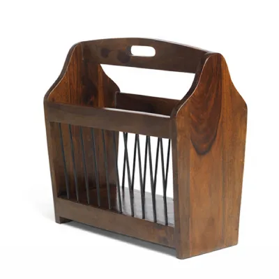 Colonial Style Dark Sheesham Magazine Rack with Metal Rod Detailing
