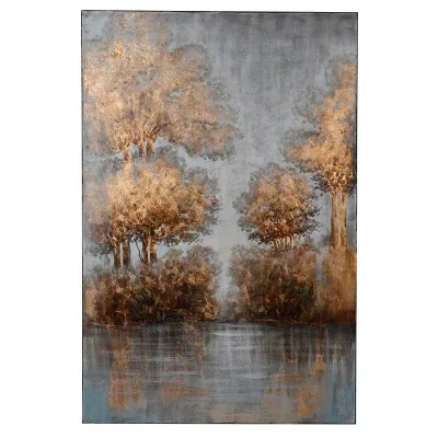 Gold Lake Landscape With Acrylic And Oils Painting