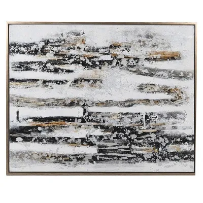 Abstract Gold, Black And White Painting