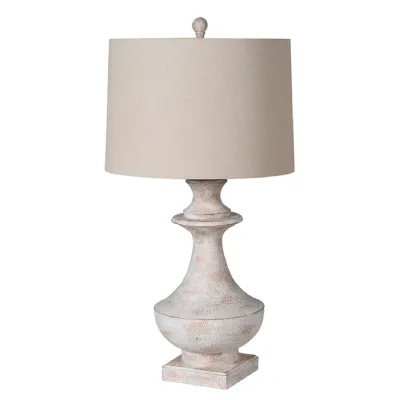 Trophy Turned Wood Effect Table Lamp with Shade