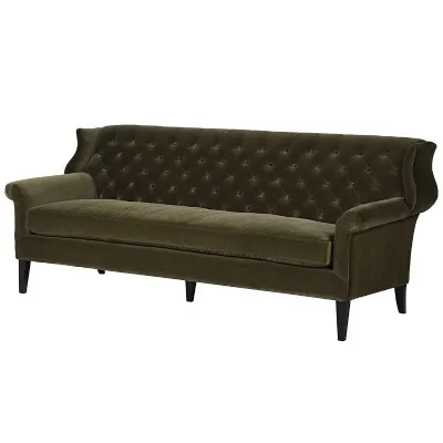 Patrick Buttoned Back Olive Sofa Large 3 Seater
