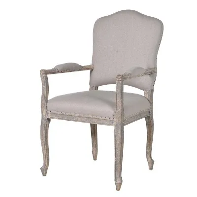 French Distressed Grey Dining Chair With Arms