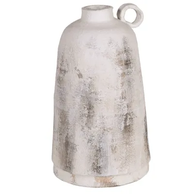 Distressed White Vase with Handle