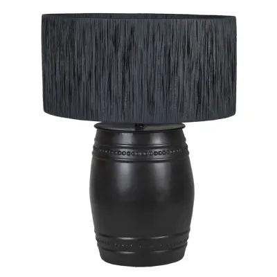 Black Barrel Lamp with Raffia Shade