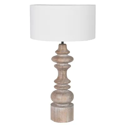Natural Wood White Wash Table Lamp with Shade