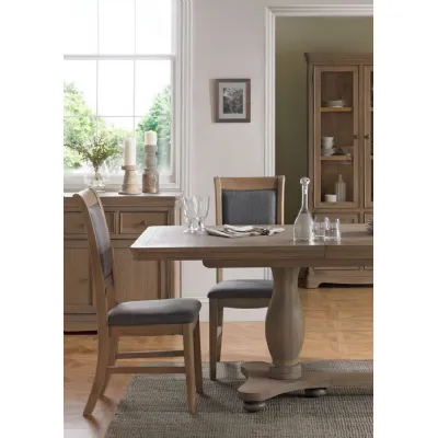 French Style Solid Oak and Grey Fabric Upholstered Dining Chair