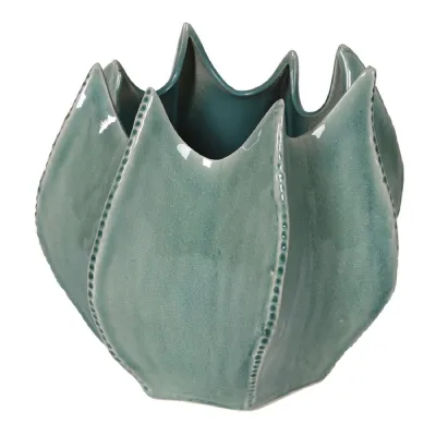 Green Glazed Wavy Hand Made Ceramic Vase