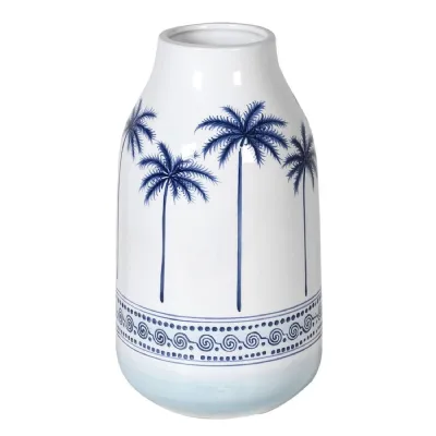 Blue Palm Tree Ceramic Vase