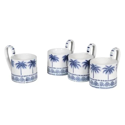 Set of 4 Blue Palm Tree Mugs