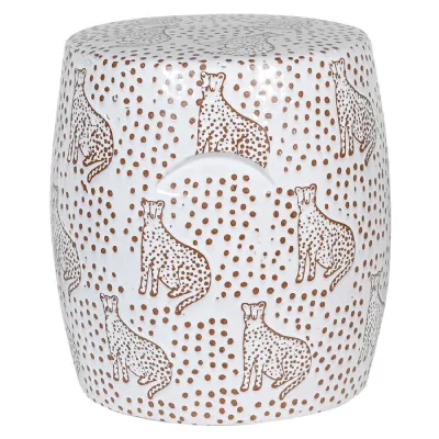 White Ceramic Spotted Leopard Stool