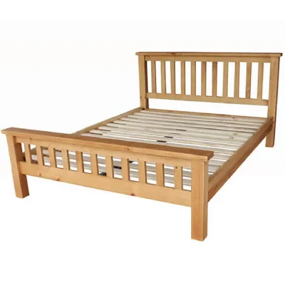 Traditional Natural Solid Pine 5ft King Size Bed with Slatted Headboard