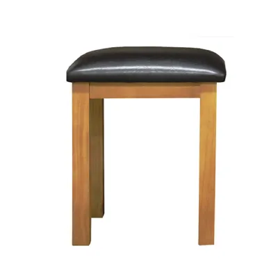 Classic Style Solid Pine Dressing Table Stool with Black Leather Seat