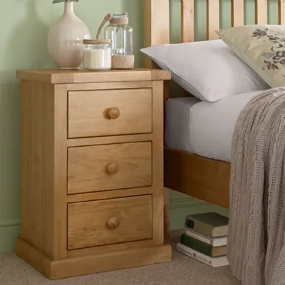 Traditional Style Natural Solid Pine Kids 3 Drawer Bedside Cabinet