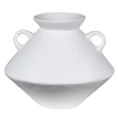 Small White Bulbous Jar Vase with Handles