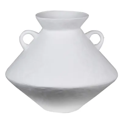 Large White Bulbous Jar Vase with Handles