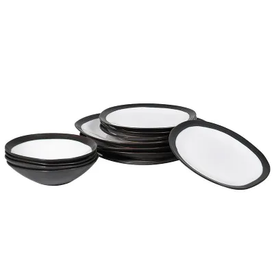 12 Pieces Unique Shape Black and White Ceramics Dinner Set